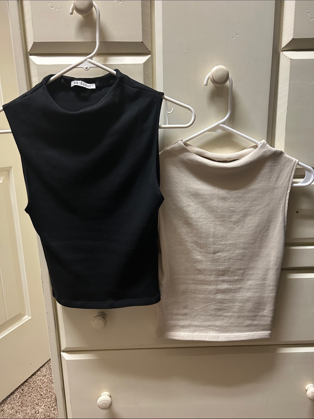Set of 2 Zara Women’s  Mock Neck Sleeveless Tops - Black & Cream